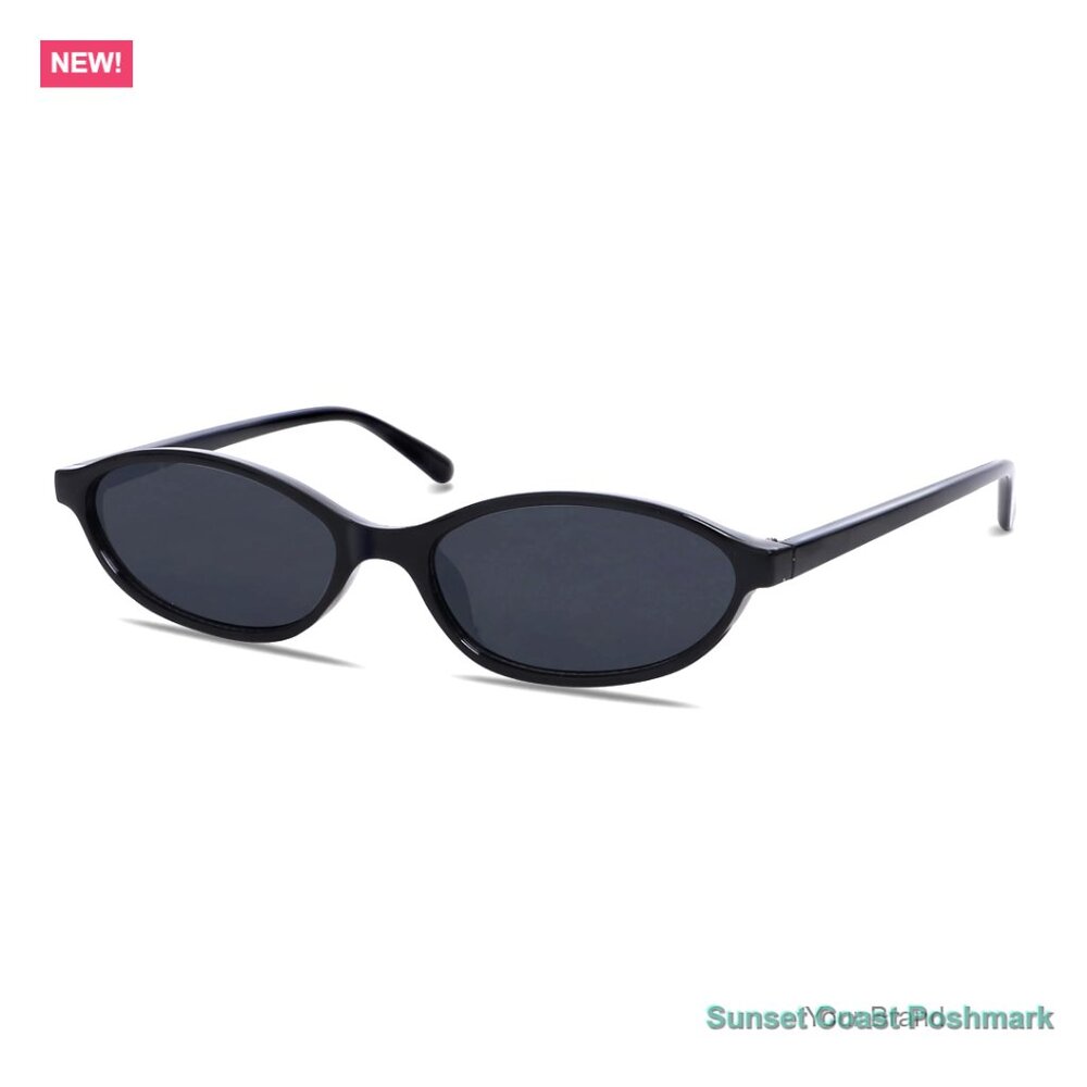 Retro 90s Oval Sunglasses Black Lightweight Narrow Fit UV Protection New